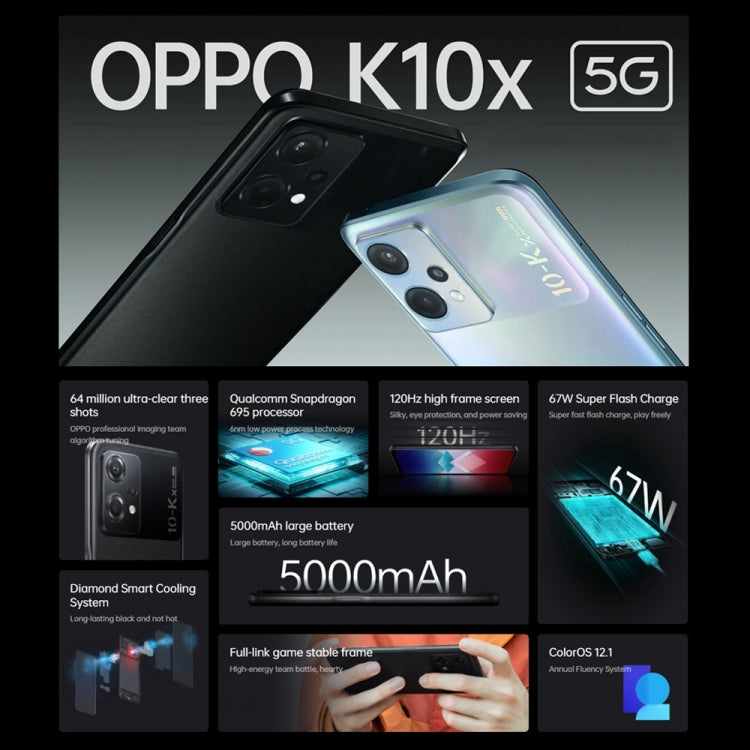 OPPO K10x 5G, 8GB+256GB, 64MP Camera, Chinese Version, Triple Rear Cameras,  Side Fingerprint Identification, 6.59 inch ColorOS 12.1 Qualcomm ...