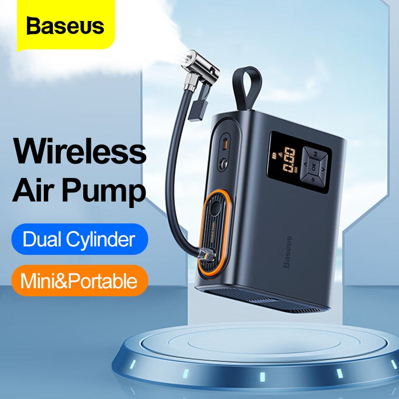 Baseus Wireless Air Compressor Inflatable Pump Dual Cylinder Electric Tire Inflator For Car Motorcycle Bicycle Tyre Air Pump