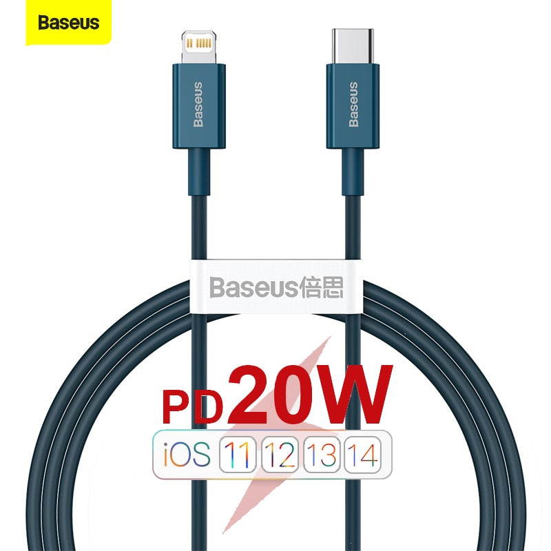Baseus 20W PD USB Type C Cable For iPhone 13 12 11 Pro Max XR Fast Charging PD Charger Cable For iPad Pro Type-C USB C Data Wire