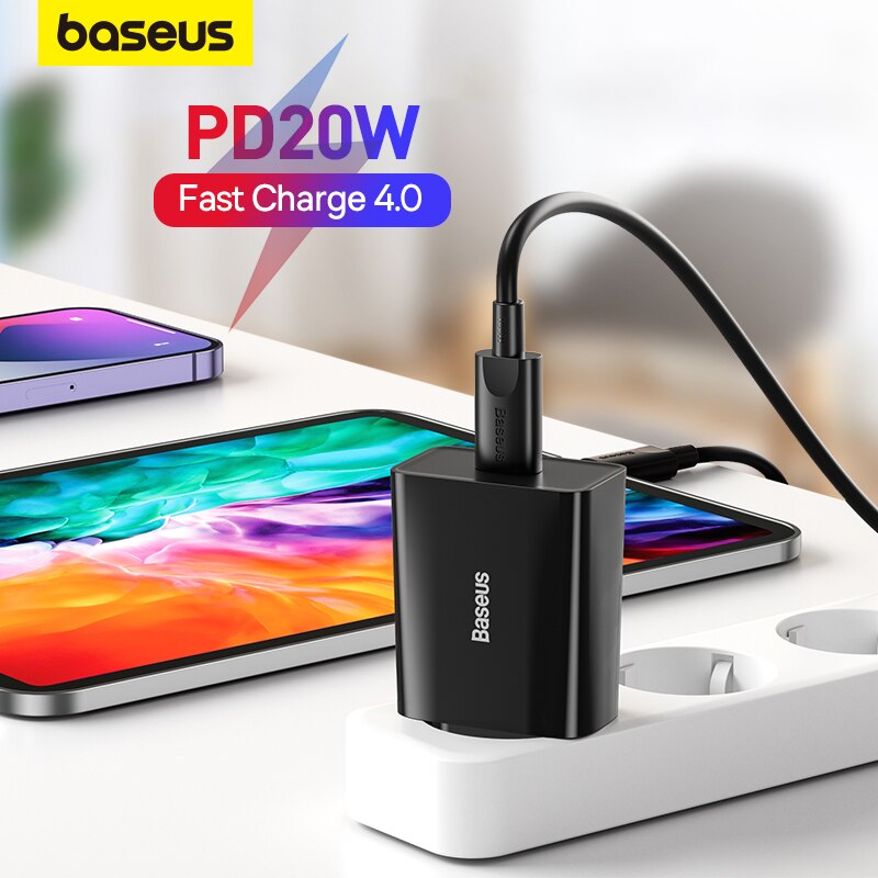Baseus 20W Quick Charge QC 3.0 PD USB C Fast Charger Type C for iPhone 14 13 12 X Xs 8 Xiaomi Samsung Phone Tablet