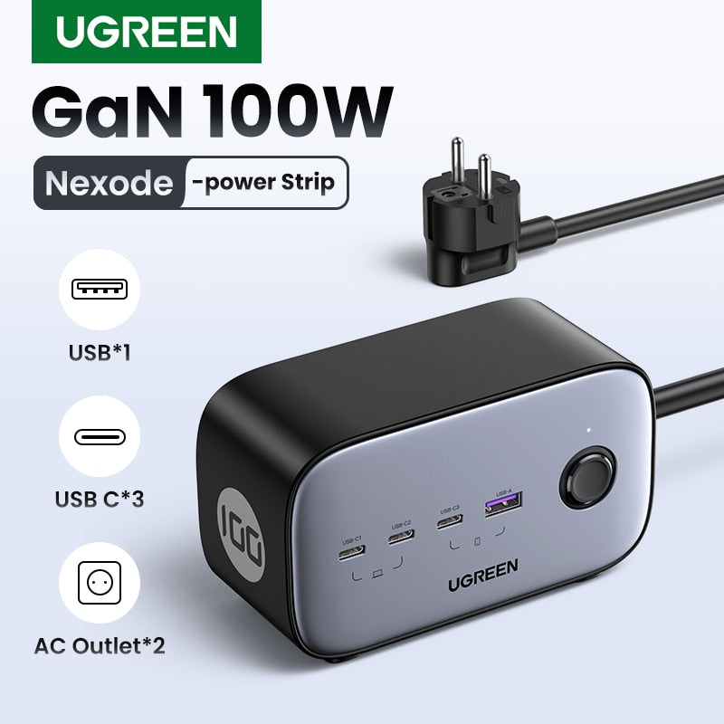 UGREEN 100W Fast GaN Desktop Charger Power Strip Charging Station Fast Charger For Laptop Macbook iPhone 14 13 Phone Charger