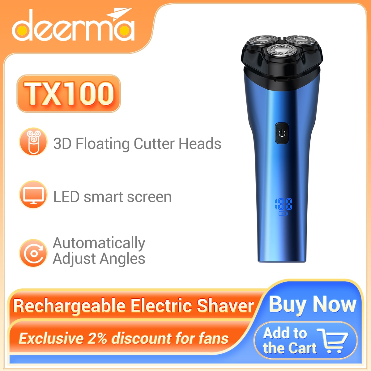 Deerma TX100 Electric Shaver Razor Shaving Beard Machine For Men 3D He