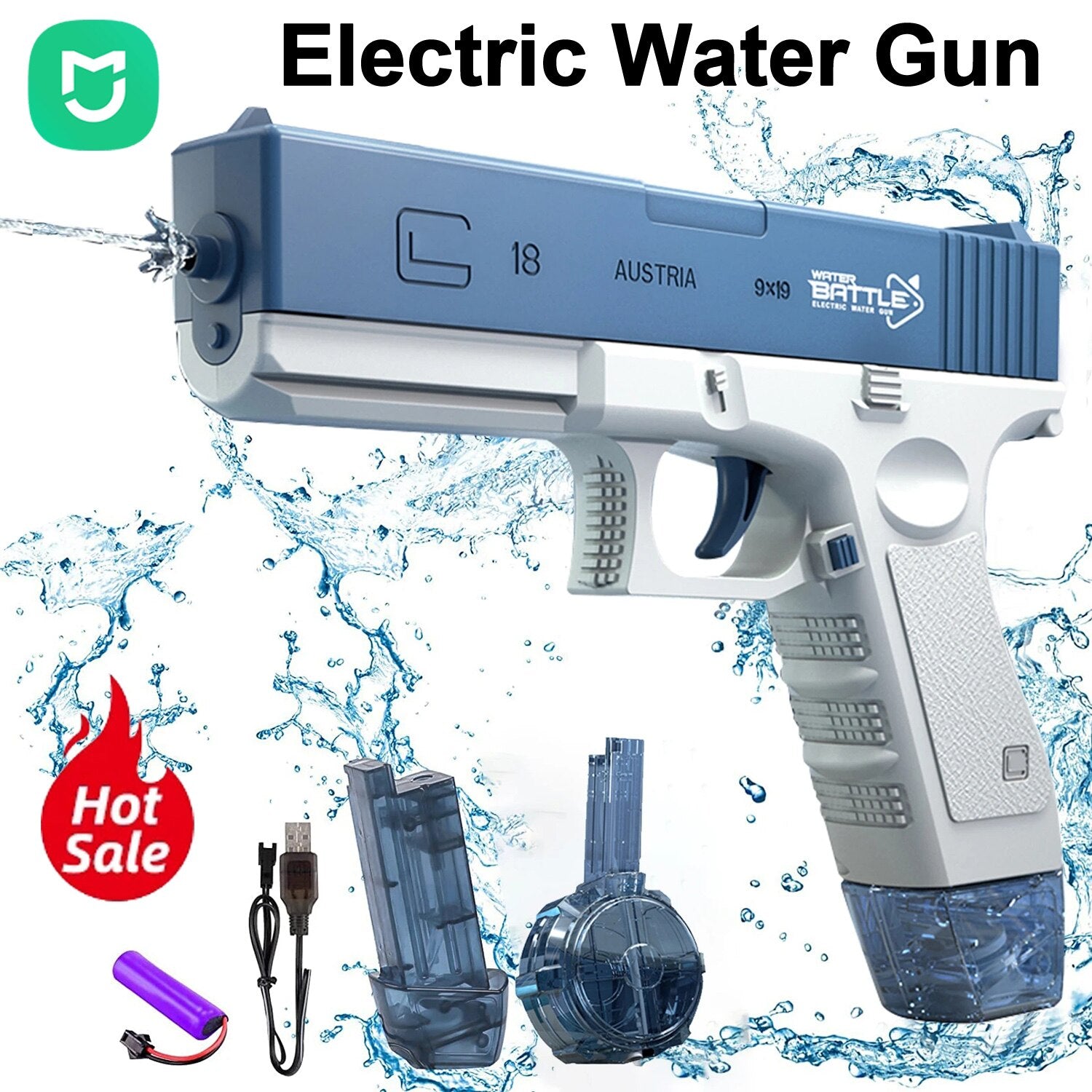 Xiaomi MIJIA Summer Water Gun Electric Glock Pistol High-pressure Full Automatic Shooting Water Beach Toy For Kids Children Boys