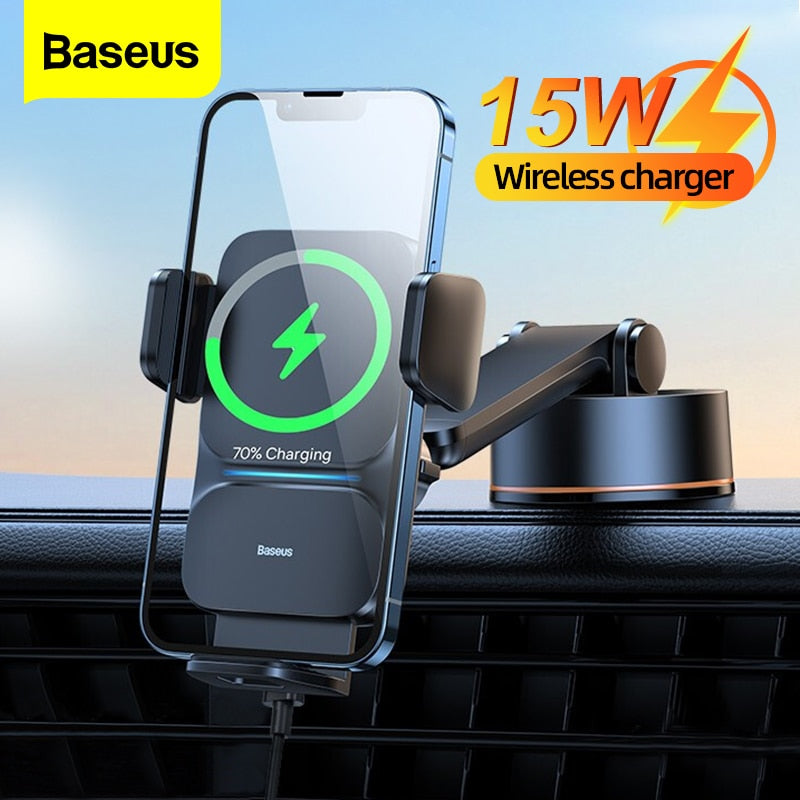 Baseus Car Phone Holder 15W Qi Wireless Charger Automatic Alignment Mobile Phone Holder in Car Stand For iPhone Xiaomi Mount