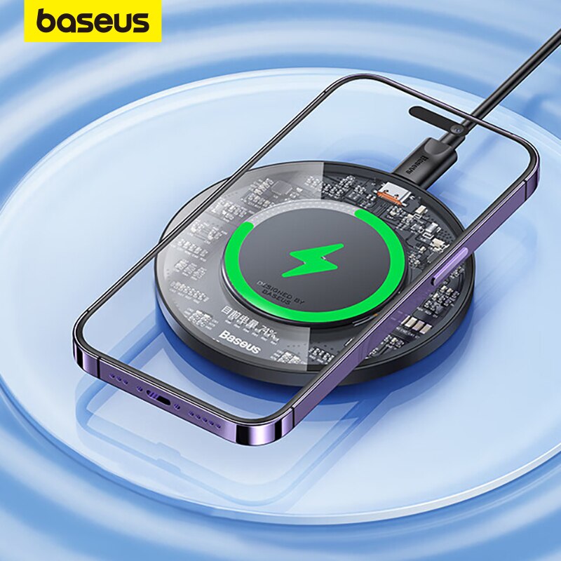 Baseus 15W Fast Wireless Charger For iPhone 14 13 For Airpods Visible Qi Wireless Quick Charging Pad For Samsung S22 Xiaomi LG