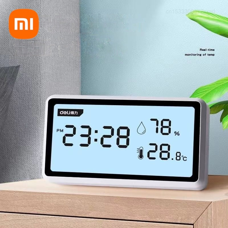Xiaomi Deli Electronic Thermometer Hygrometer Weather Station High Precision with Table Clock Function Mini Thermometer LCD Tool