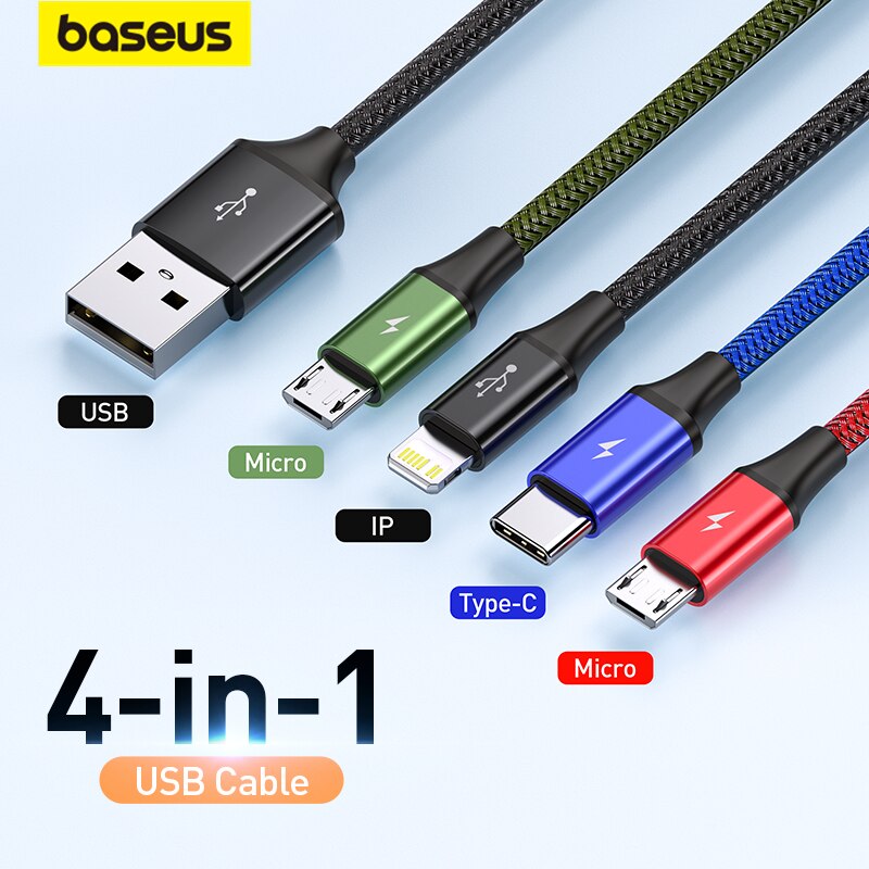 Baseus 3 in 1 USB Cable Type C Cable for Samsung S20 Xiaomi Mi 9 Cable for iPhone 12X11 Pro Max Huawei Charger Cable