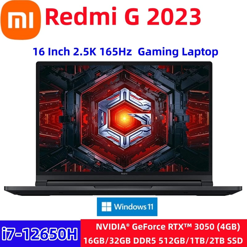 Xiaomi Redmi G 2023 Gaming Laptop 16 Inch 2.5K 165Hz Screen Notebook i7-12650H 16GB DDR5 512GB SSD RTX3050 Gaming Computer PC