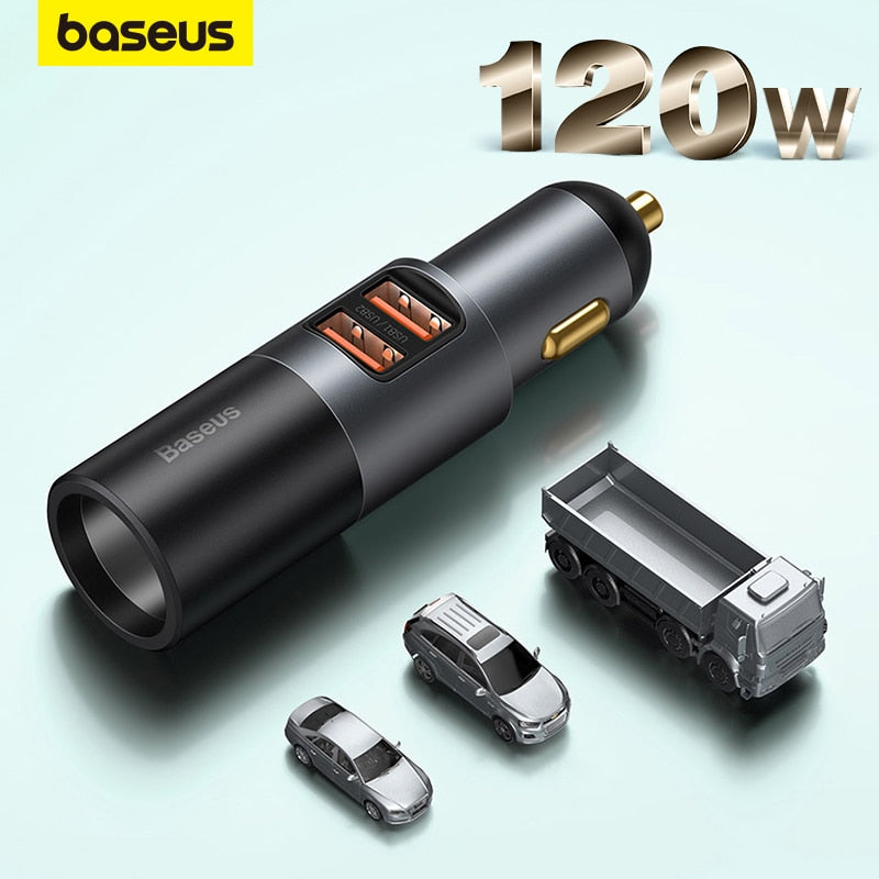 Baseus 120W Car Splitter QC4.0 3.0 PD PPS Cigarette Lighter Socket Dual USB Type C Fast Car Charger Adapter For iPhone Xiaomi
