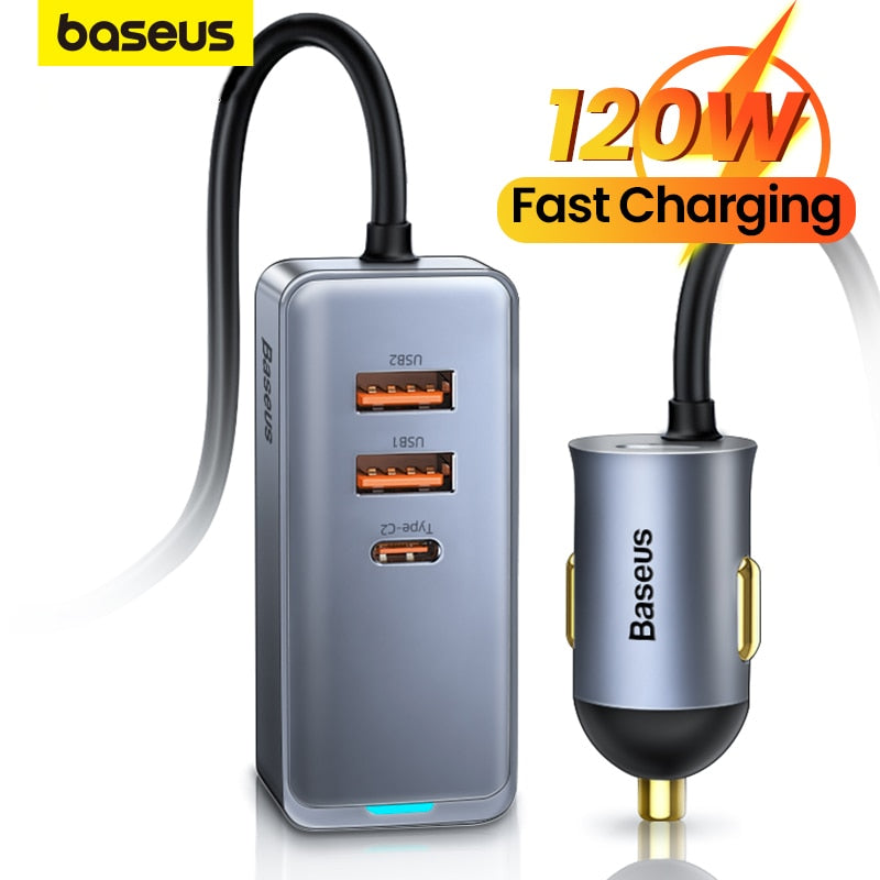 Baseus 120W Car Cigarette Lighter Splitter QC 3.0 PD 3.0 USB Car Charger PD 20W Quick Charging For Iphone Car USB Socket Adapter